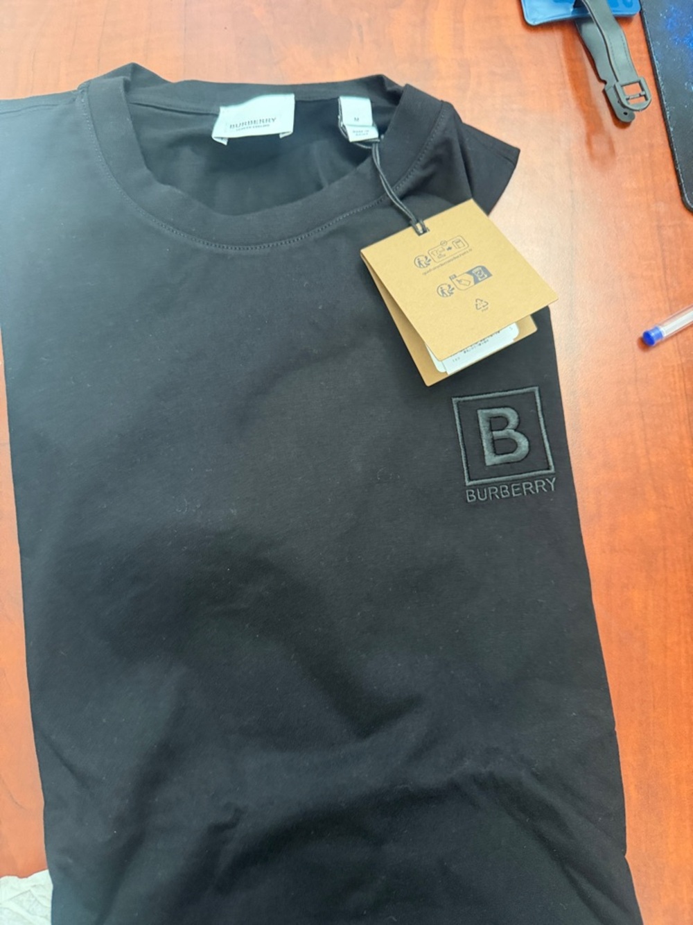 Burberry Black Crewneck T-Shirt with Embroidered B Logo